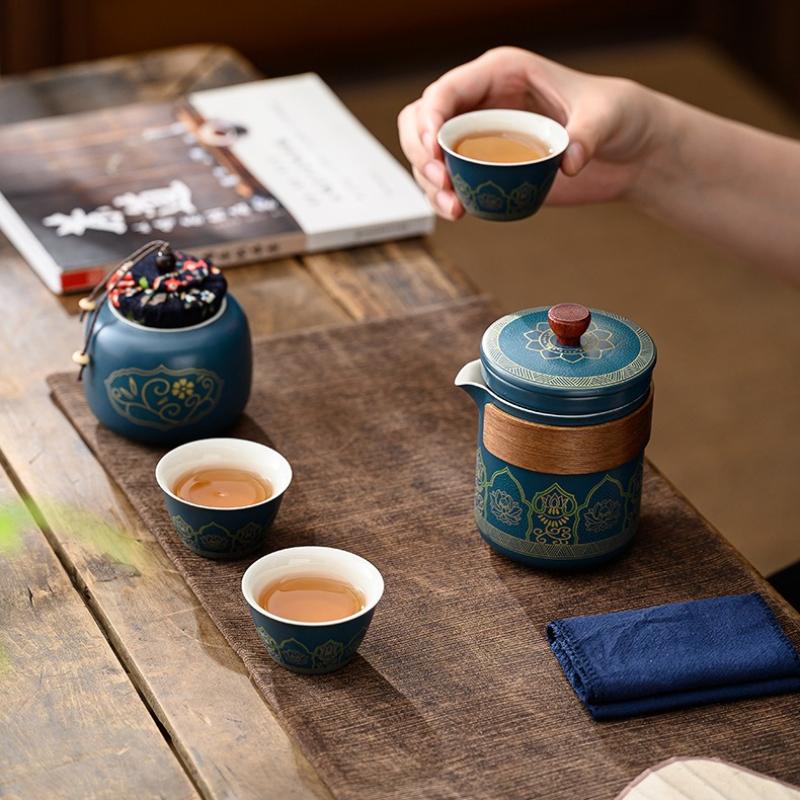 Portable Stainless Steel Travel Tea Set Japanese Gongfu Fast Brew Cup Easy Clean Tea Ware for Camping Business Gift Set