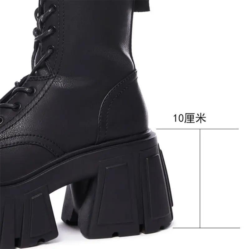 10cm klobige Stiefel Neue Damen Super Hohe Schuhe Damen Dicksohlige Britischer Stil Punk Mode Plateau Stiefel Klobige Motorradstiefel
