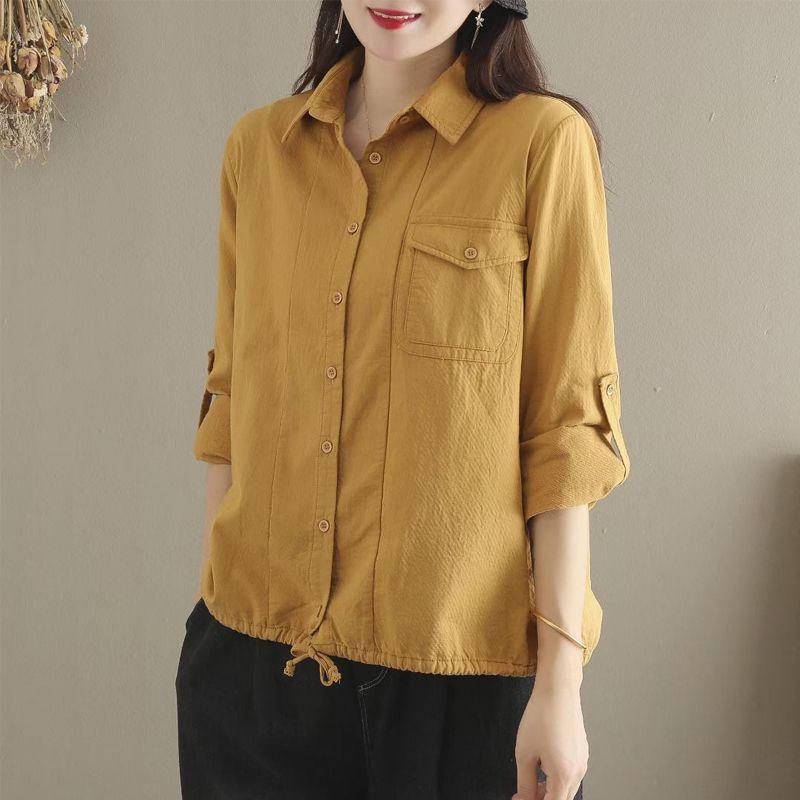 Chemise de Mode Polyvalente Lâche à Manches Longues pour Femme, Nouvelle Collection Printemps 2025, en Coton et Lin Rétro