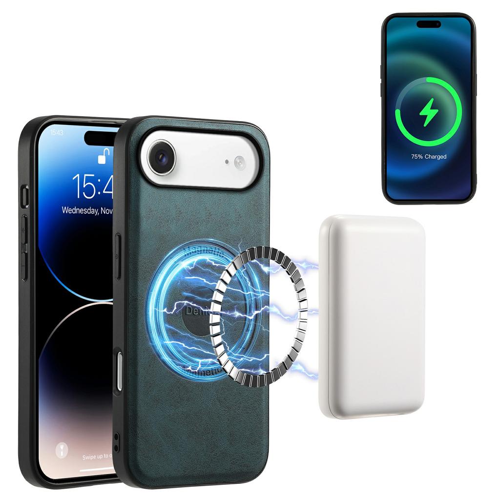DENIOR D14 For iPhone Air Magnetic Case with Detachable Card Holder Kickstand PU+TPU+PC Phone Cover