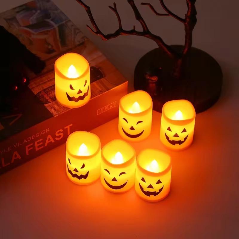 6-60PCS Halloween Flickering LED Candle Holder Skull Ghost Pumpkin Lantern Spooky Decoration for Haunted House Centerpiece