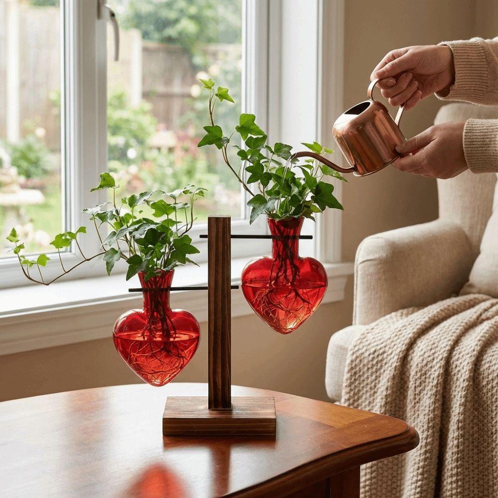 Transparente Hydroponik-Pflanzenvase Holzständer Holzrahmen Vase Pflanzenliebhaber Geschenk