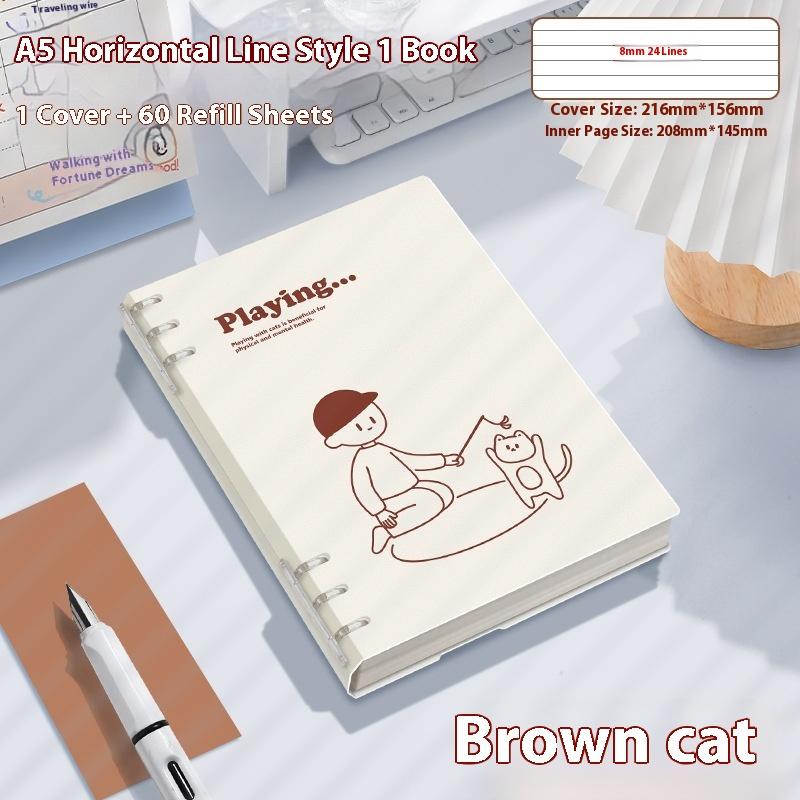 Notebook Loose-Leaf 60 Sheets/120 Pages A5/B5 Loose-Leaf Binder Notebook Puppy/Panda/Dinosaur/Capybara Horizontal Line