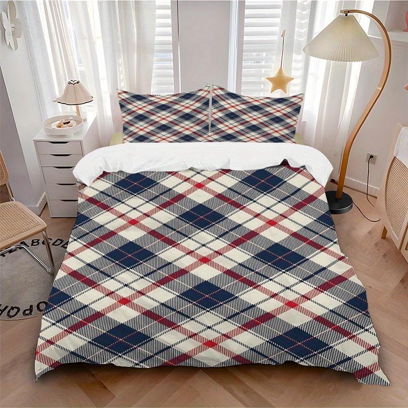3pcs Tartan Pattern Bedding Set, Breathable and Soft, Suitable for All Seasons, Ideal for Home Use, Suitable for Bedroom Decor 21119