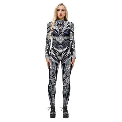 Retro Robot Punk Style Print Cosplay Costume Women/Men Jumpsuit Bodysuit Adult Carnival Party Halloween Monos Mujer