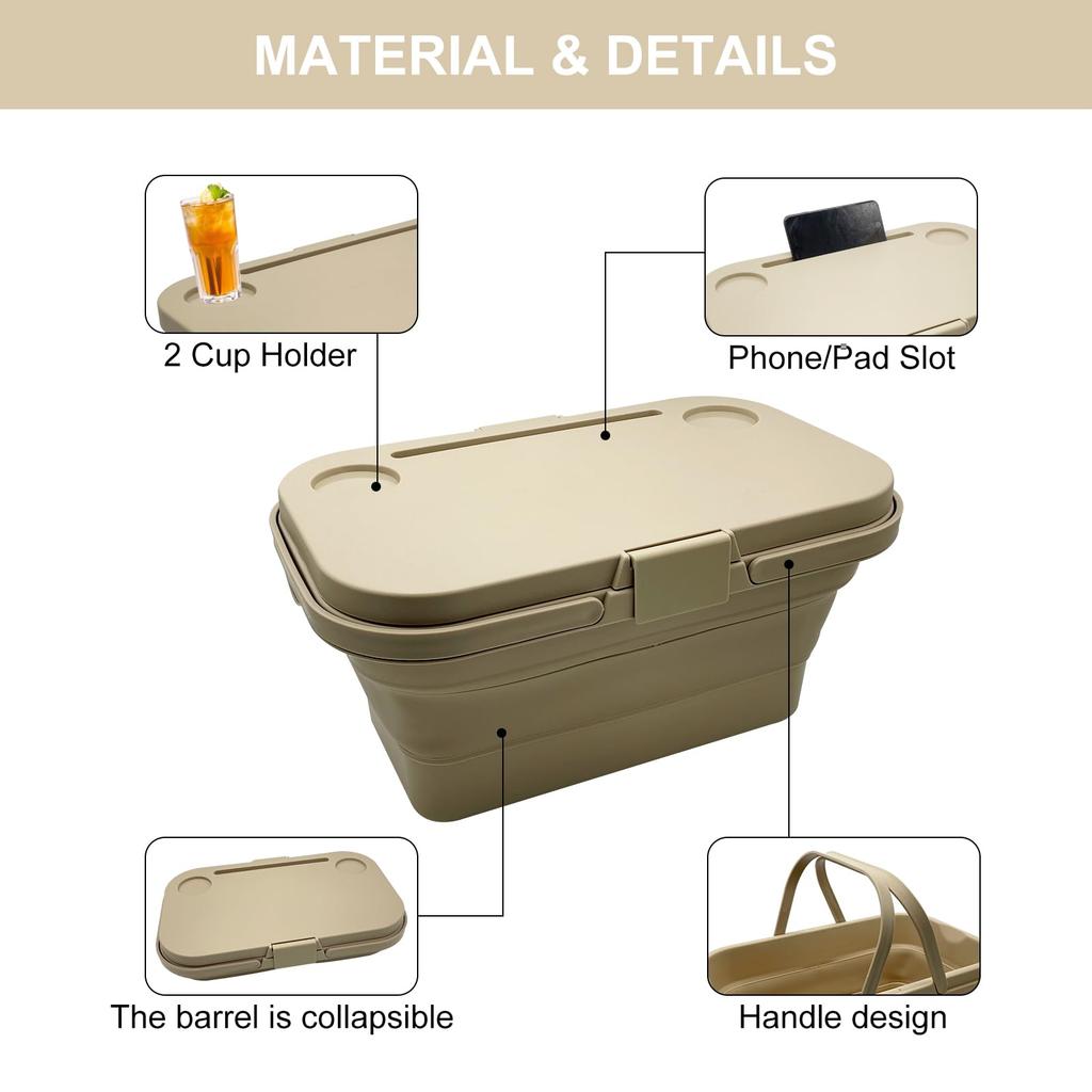16L Foldable Camping Basket with Portable Table Durable Polypropylene Camping Storage Box Leak-Proof for Glamping, Beach