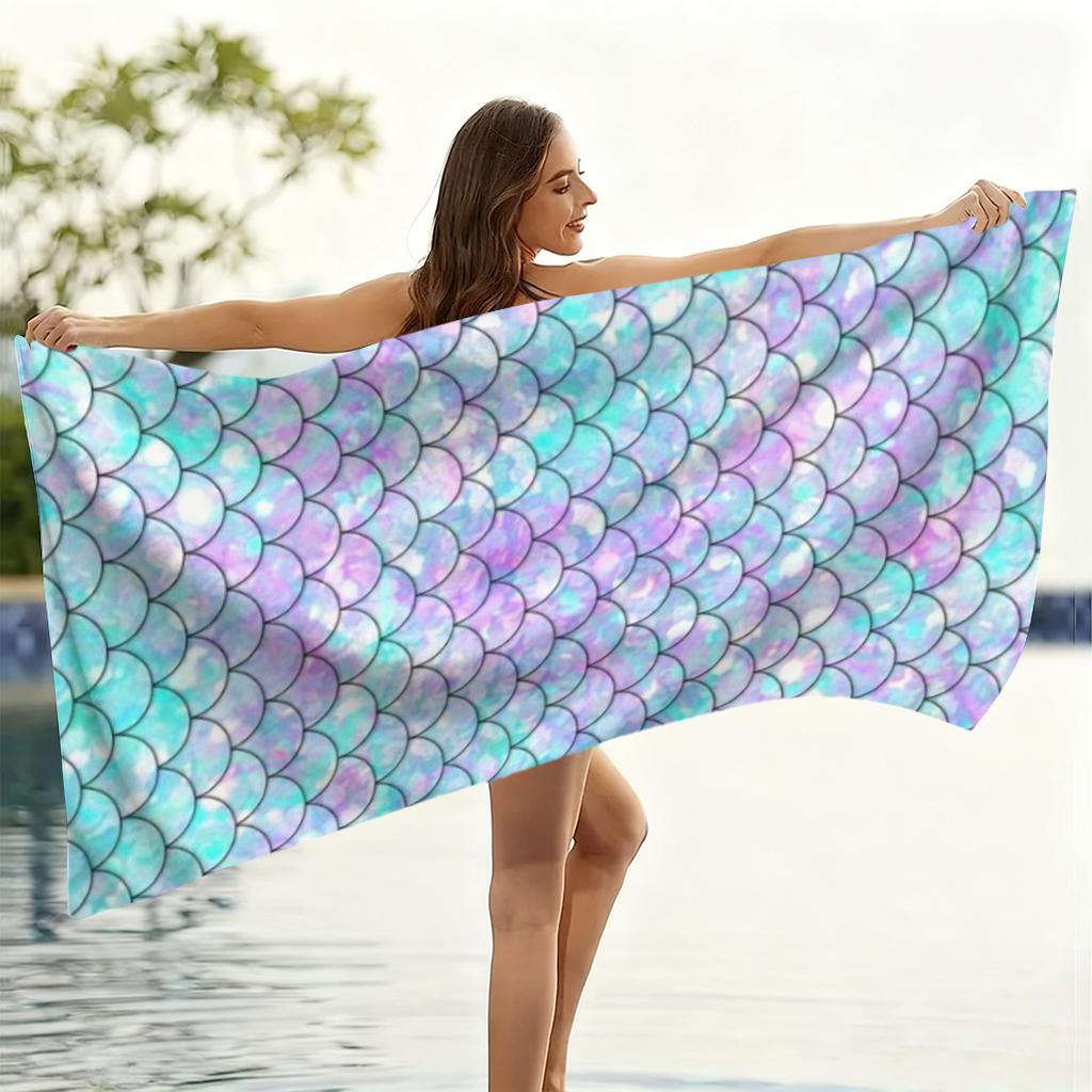 1pc Bright Mermaid Scale Design Beach Towel Super Absorbent Suitable for Beach Vacation Pool Summer Gift for Friends And Kids