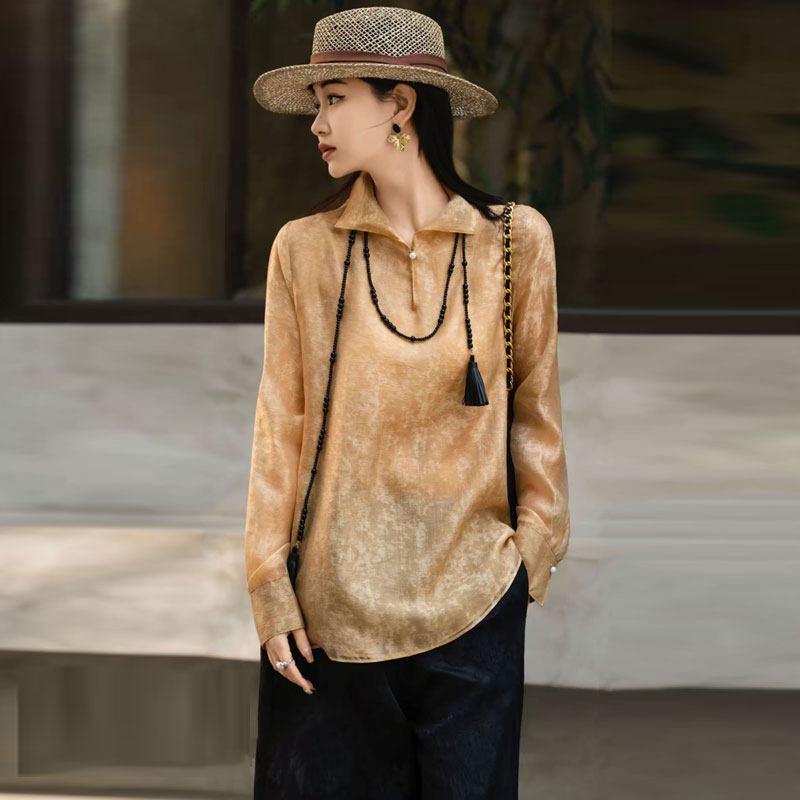 New Chinese Style Stand Collar Long Sleeve Women's Shirt - Slimming, Elegant Spring Fashion 2026.