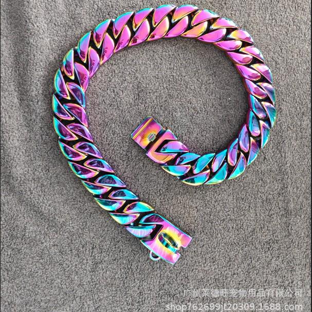 Regenbogen Edelstahl Hundehalsband & Leine Set - 32mm Breit für Große Hunde