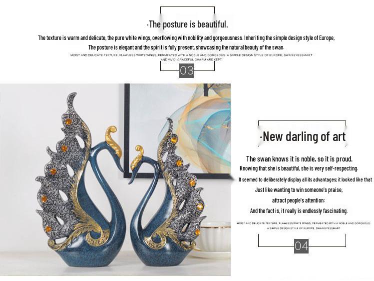 European Style Decorative Couple Swan Ornaments for Living Room, Bedroom, Office, and Entryway