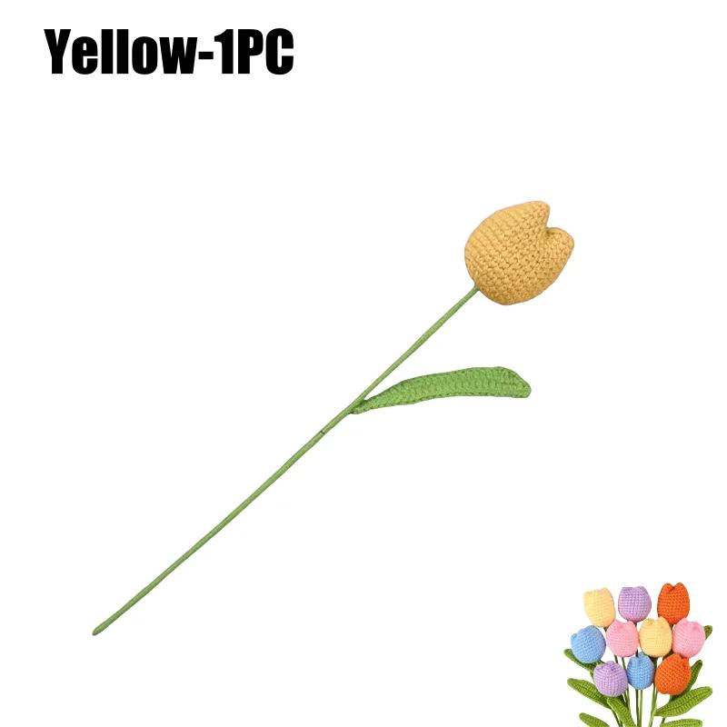 Knitting Crochet Chubby Tulip Artificial Flowers Bouquet Home Room Decor Wedding Table Decoration Accessories Mother's Day Gift