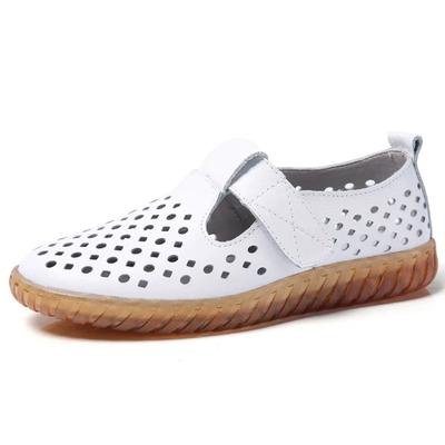 Mode Damen Mutter Weiblich Echtes Leder Weiße Schuhe Sandalen Slipper Mokassins 2024 Outdoor Cool Strand Sommer Lochmuster