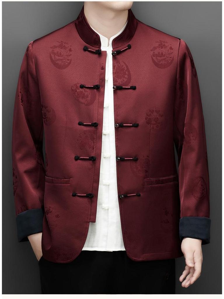 Men's 2025 Autumn/Winter Chinese Style Two-Piece Set: Middle-Aged Stand-Up Collar Tang Suit Jacket & Casual Zhongshan Suit