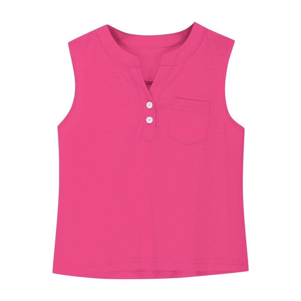 Summer Children's Thin Tank Tops For Boys And Girls, Solid-color Buttoned Pocket Tank Tops