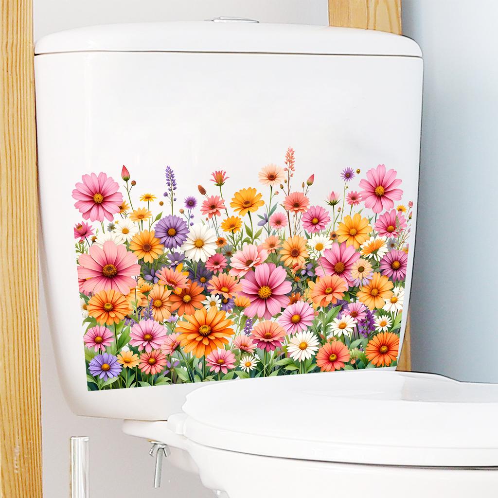 Fresh Colorful Floral Wall Sticker Self-Adhesive Removable Bathroom Spring Home Decor Warm Atmosphere Art
