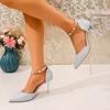 Temperament Hollow Single Shoes Women Spring and Summer New Pointed Toe Shallow Mouth Pearl Metal Chain One-buckle High Heels