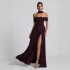 European and American New One-word Shoulder Splicing Big Pendulum Backless Temperament Scarf Integrated Thin Dating Women's Dress