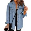 Veste chemise en jean décontractée à manches longues avec ourlet effiloché et deux poches avant