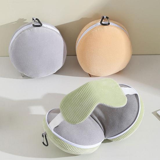 Yousheng Travel Neck Pillow with Eye Mask 2-in-1 Portable Neck Support Pillow Zippered Foldable Pillow with Carabiner for Neck Pain Relief Flights Car