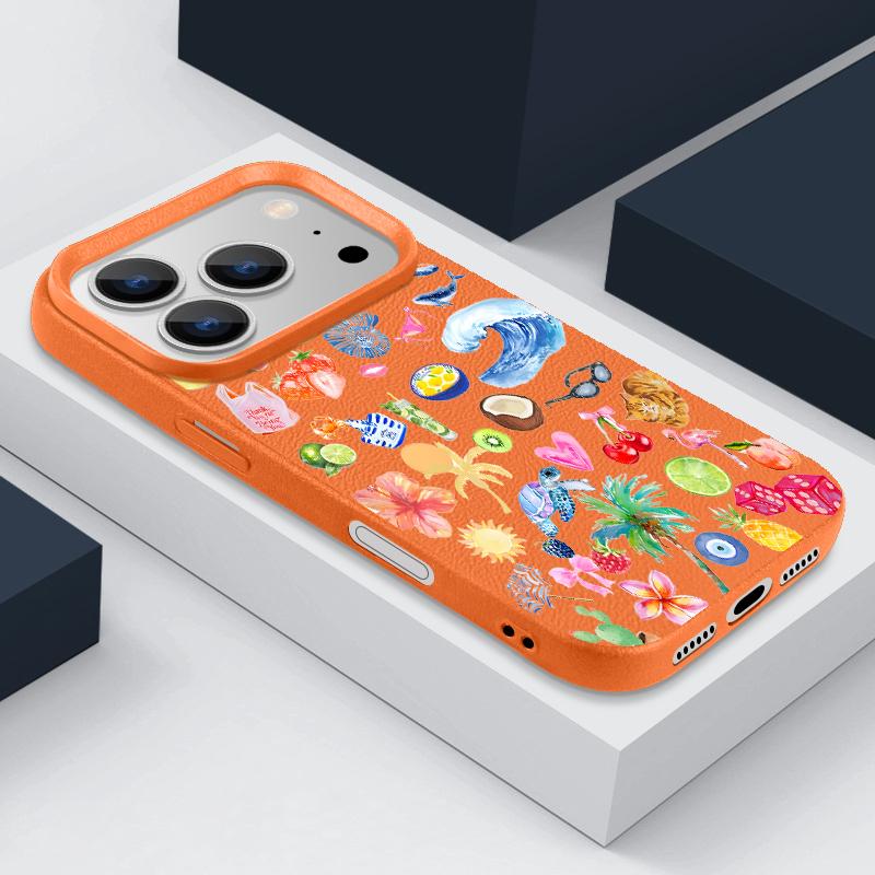 Colorful Ocean Park Phone Case For iPhone 17 16 Pro Max Luxury Leather Texture Matte Silicone Cover For iPhone 15 14 13 Pro Max 11 16e 17e