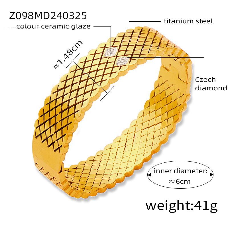 Gold Rhinestone Geometric Multi-layer Titanium Steel Bracelet for Women with Spring Clasp
