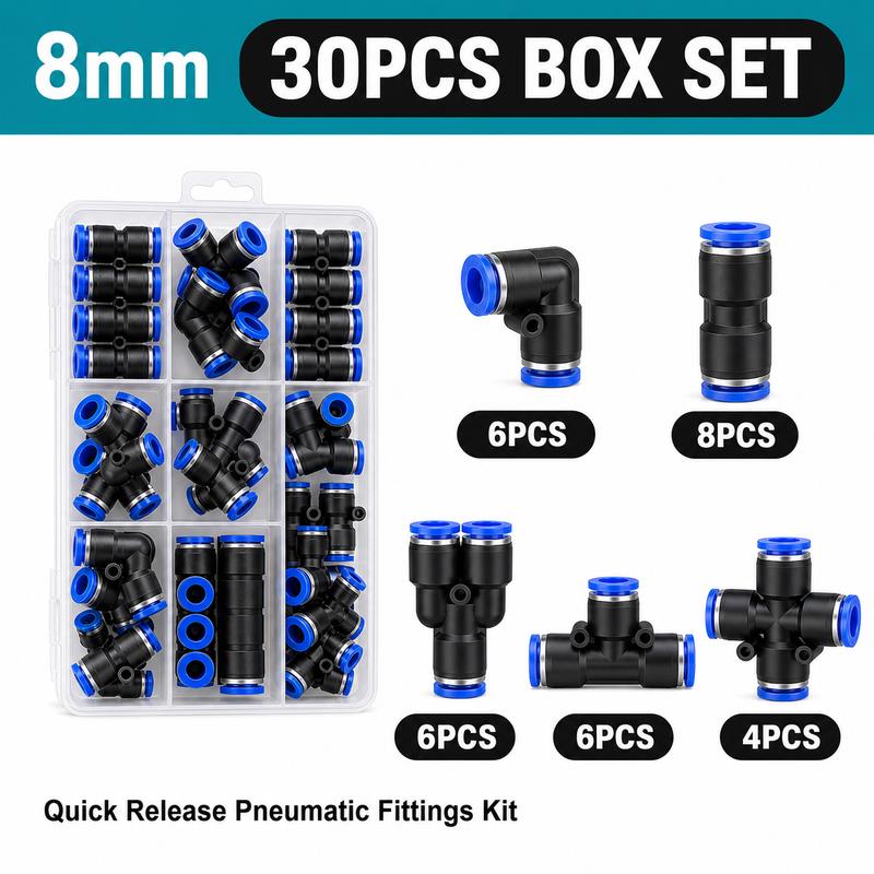 4mm 6mm 8mm 10mm 12mm Pneumatic Fittings Kit Straight Elbow Tee Y Cross Quick Release Air Hose Tube Connector Storage Box Fuel System Fittings7