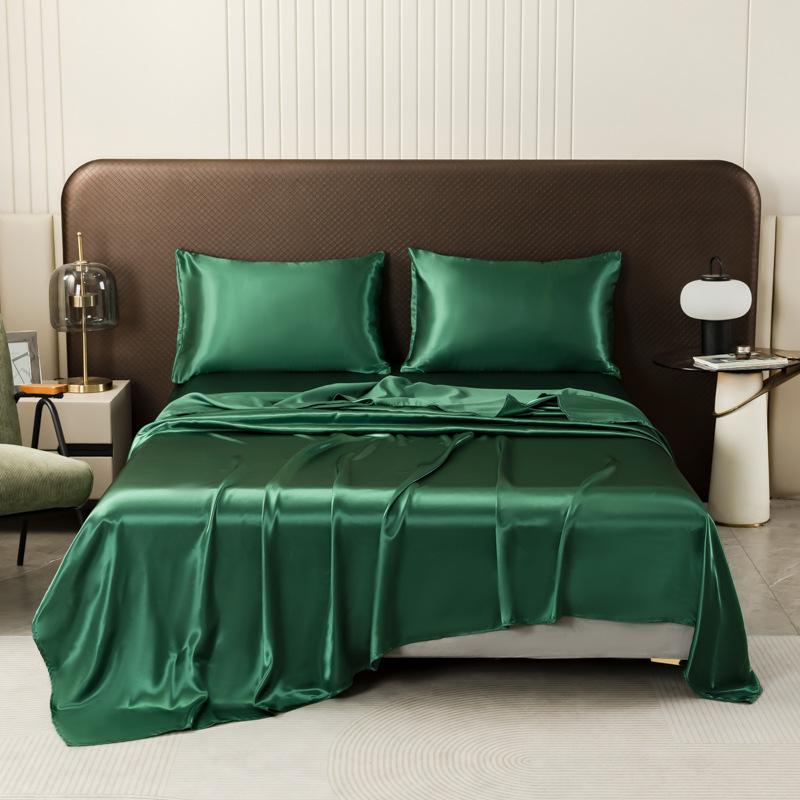 European American Solid Color Satin Three-Piece Bedding Set - Bed Sheet, Fitted Sheet & Pillowcase