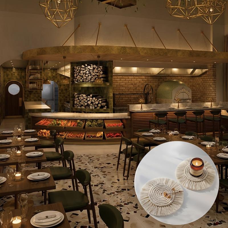 [Bohemian Coaster] Bohemian Round Braided Coaster with Tassels | Handmade Macrame Cup Cushion, Non-Slip Coffee Pad for Restaurants