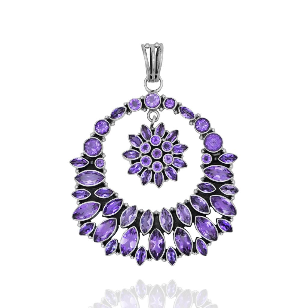 Amethyst Pendant: 925 Sterling Silver Large Round Statement Jewelry