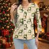 Women's Christmas Printed Button Down Shirt 3/4 Sleeve Casual Top