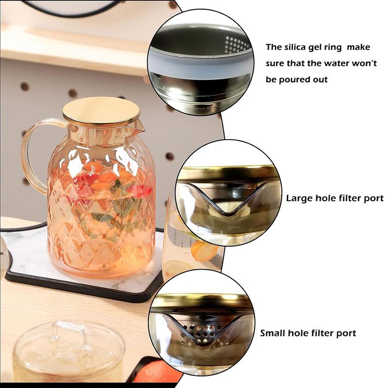 HeY LiLac Vintage Glass Pitcher with Lid Heat Resistant Borosilicate Water Jug ater Pitcher with Handle and Spout for Fridge