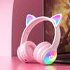 Active Noise Cancelling Wireless Bluetooth-compatible Cats  Ear Headphones Led Foldable Earphones TF Card Support