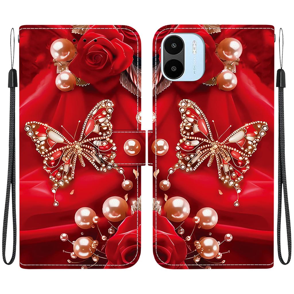 Handmade PU Leather Flip Case for Redmi A1/Redmi A2 Anti-Slip Shockproof Cover with Wrist Strap & Heart/Rose Cat Designs