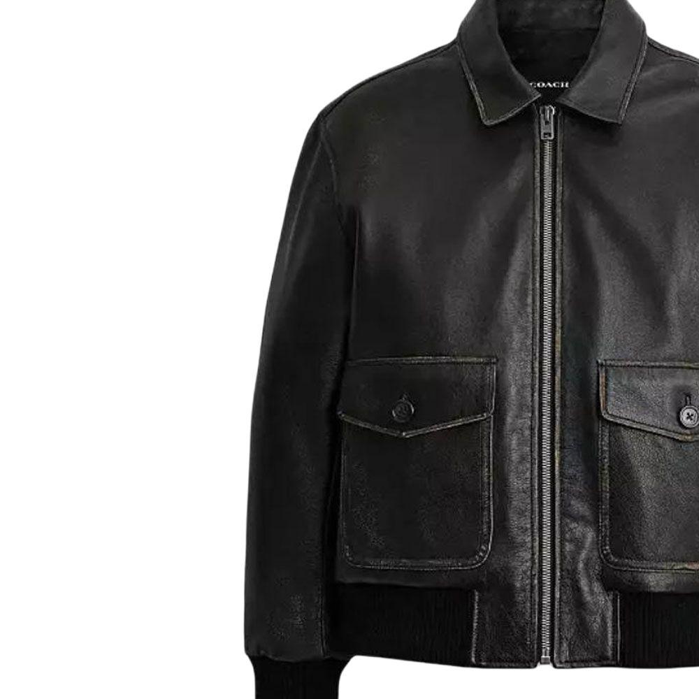 COACH Leather Jackets Men's Black Lapel Moderate CBD41-BLK