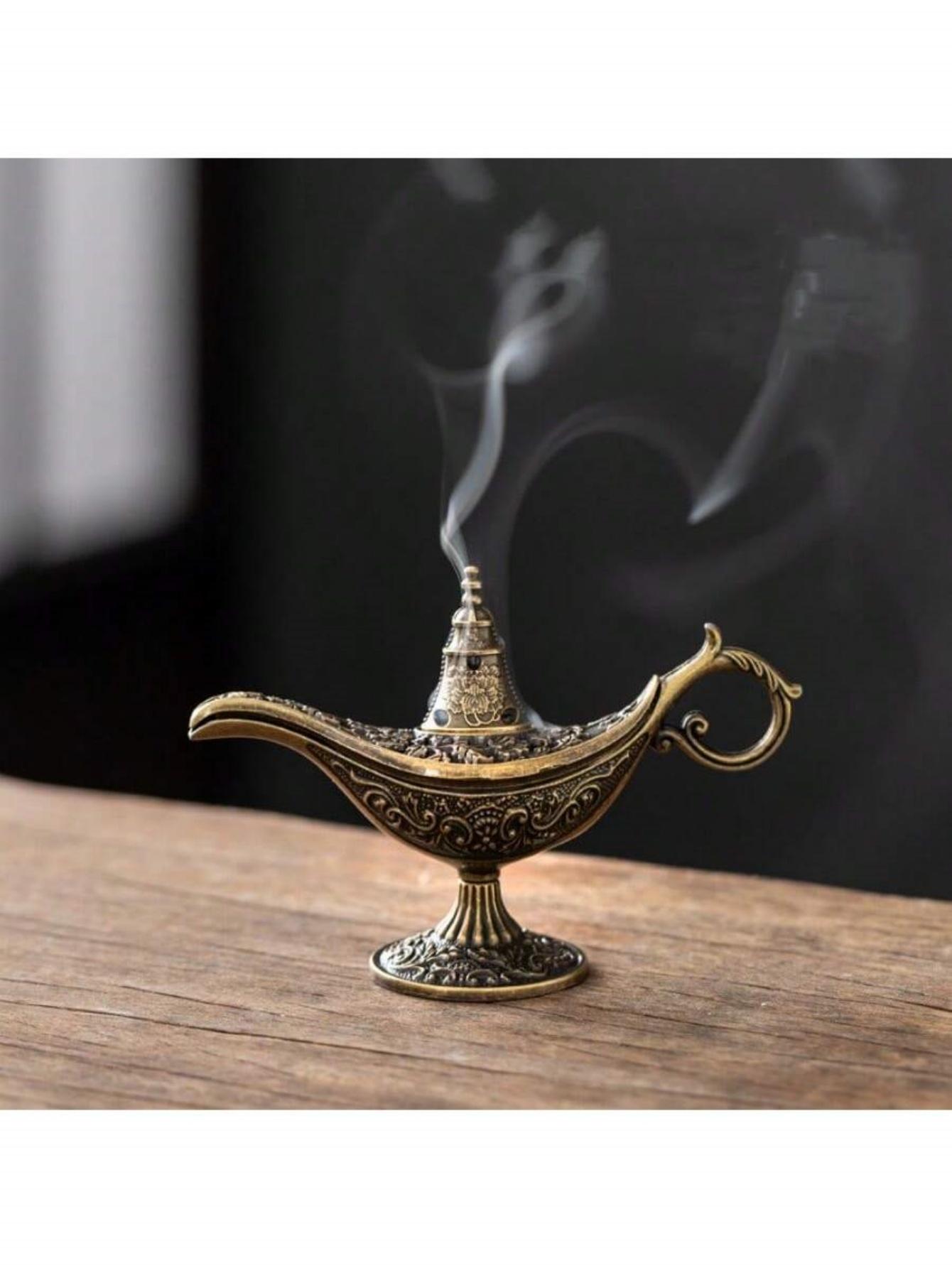 

Vintage Aladdin Lamp Alloy Incense Burner, Stickless Agarwood/Sandalwood/Pear Incense Compatible, Tea Ceremony Decor