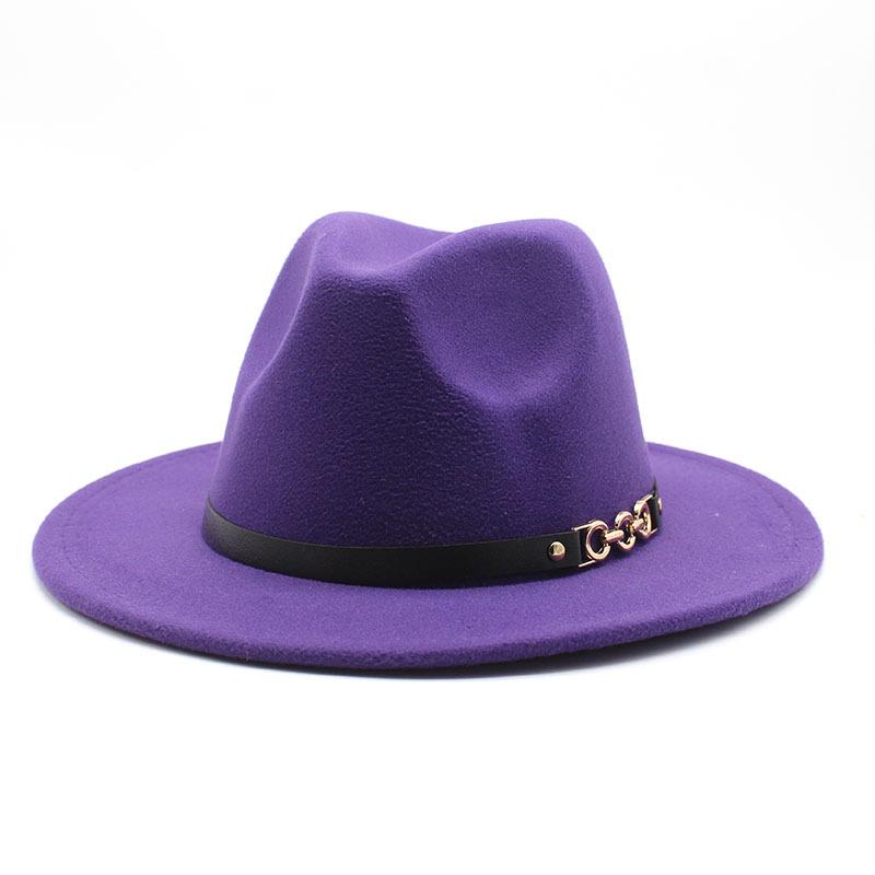 Flat Edge Woolen Top Hat, Belt Buckle, Big-Brimmed Felt Hat, Plain Weave Top Hat