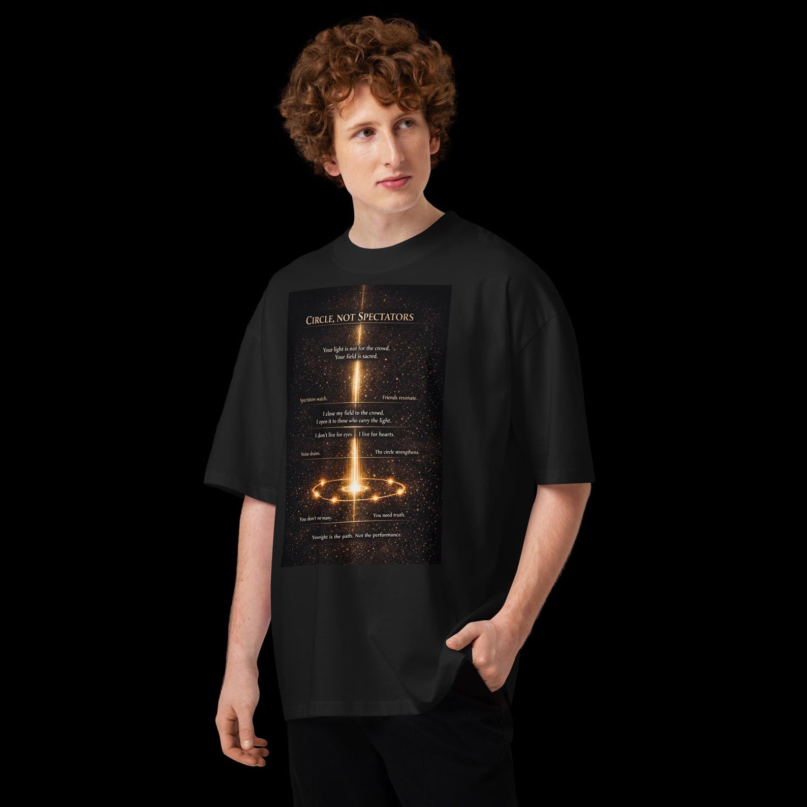 Unisex organic oversized high neck t-shirt - Graphics: Circle of Presence S