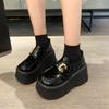 Fashion Women Loafers Mary Jane 7cm High Heel Platform Wedge Autumn Ladies Leather Belt Buckle Classic Sweet Punk Female Lolita Shoes