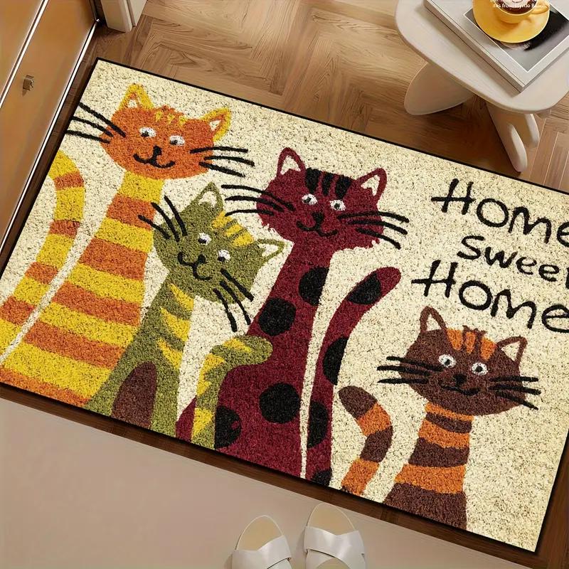 Cartoon Cat Rug - Indoor Entrance and Exit Floor Mat, Washable, Suitable for Kitchen and Bedroom, Decorative for Home
