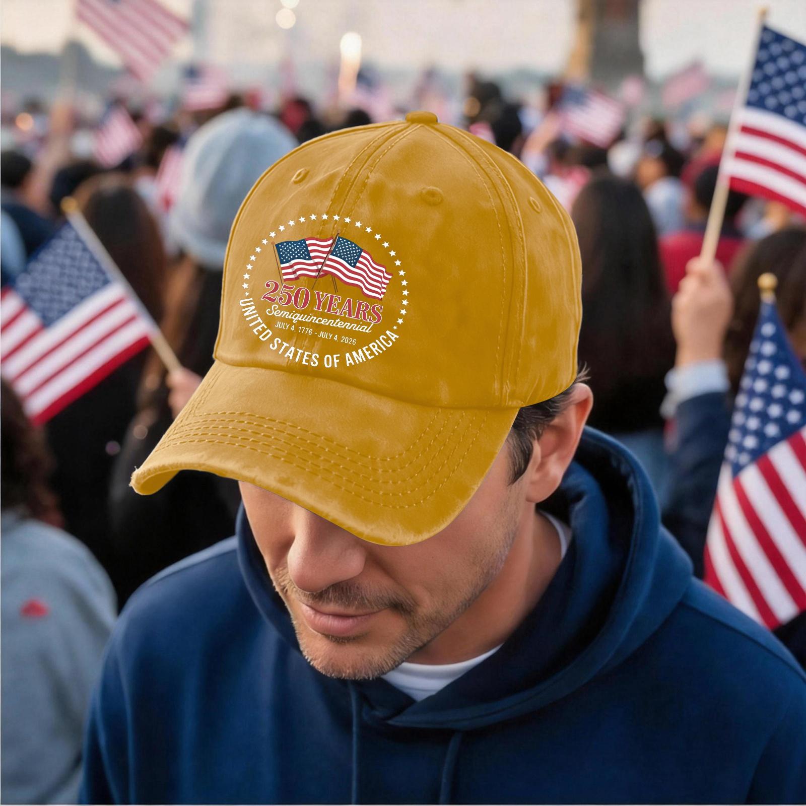 

Men s and women s distressed washed casual baseball caps, flag letter print hats One Size жовтий