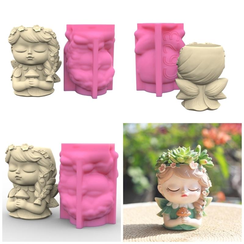 3D Girl Pen Holder Silicone Mold Table Ornament Succulent Planter Flowerpot Molds Epoxy Resin Mold DIY Plaster Making