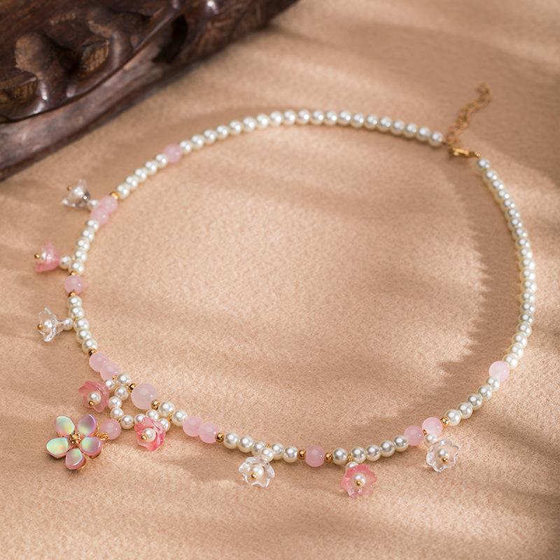 Retro Ethnic Style Necklace Chinese Style Beaded Flower Choker Natural Stone Prayer Necklaces Women Cheongsam Necklace Jewelry