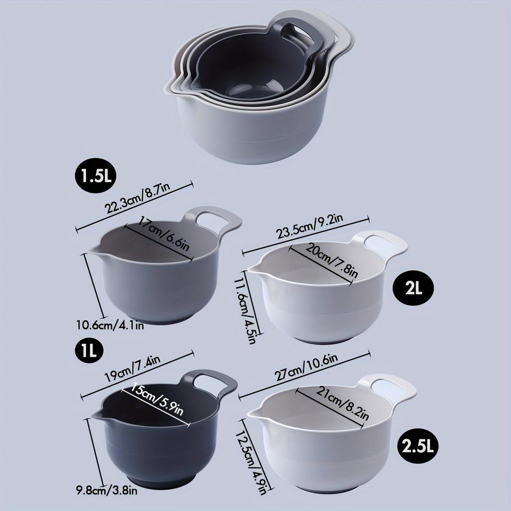 4pcs Plastic Mixing Bowls Set, Non-Slip Salad Bowl, Baking Prep Bowls, Multi-purpose Rinse Bowls, Kitchen Essentials, Various Sizes