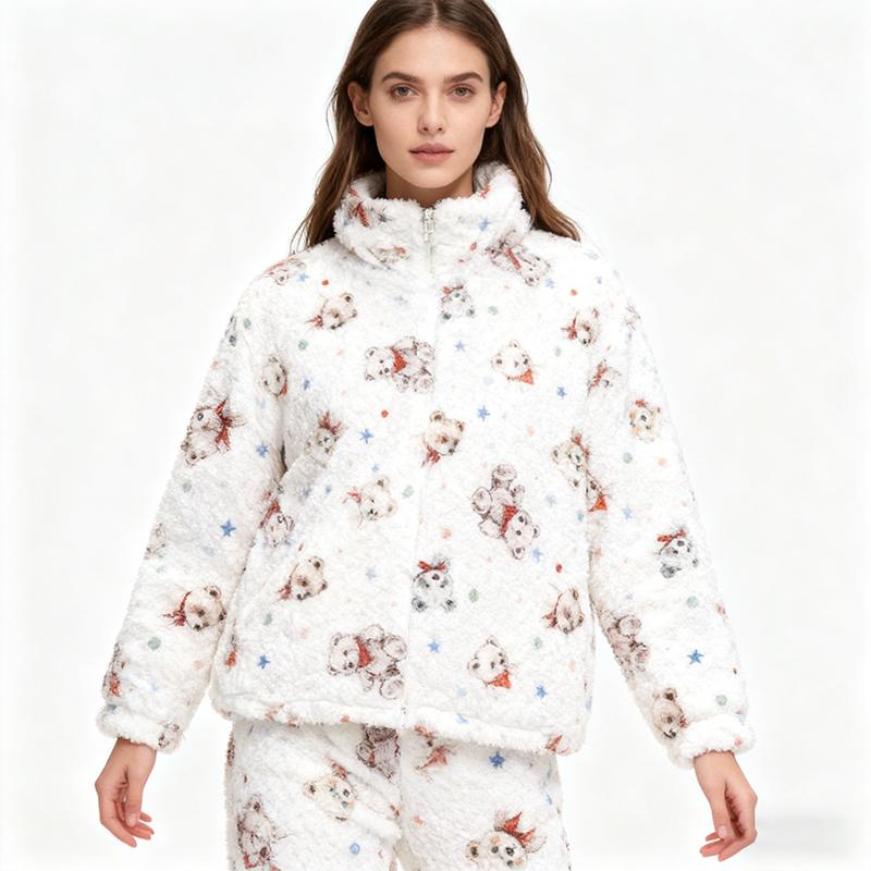 0.5m/1m/2m Thickened Small Bear Printed Lamb Fleece Fabric Making Winter Coats Scarves Hoodies Home Clothes Handmade DIY Fabric