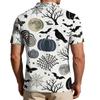 Men Halloween Print Casual Short Sleeve Shirt with Pumpkin Bat and Leaf Patterns Lightweight Button Down Top