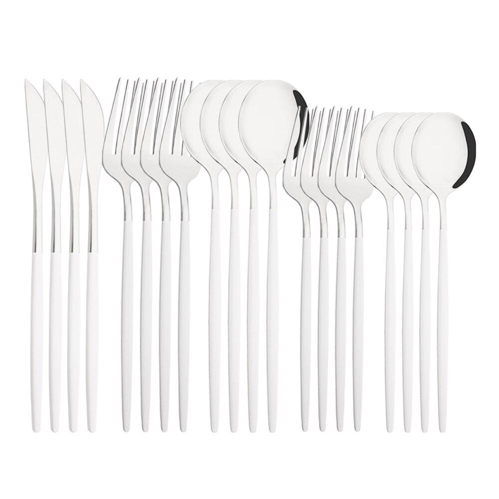 20Pcs/4Sets Stainless Steel Cutlery Tableware Mirror Polished Dinnerware Set White Gold Knife Fork Spoon Flatware Silverware Dinner Set