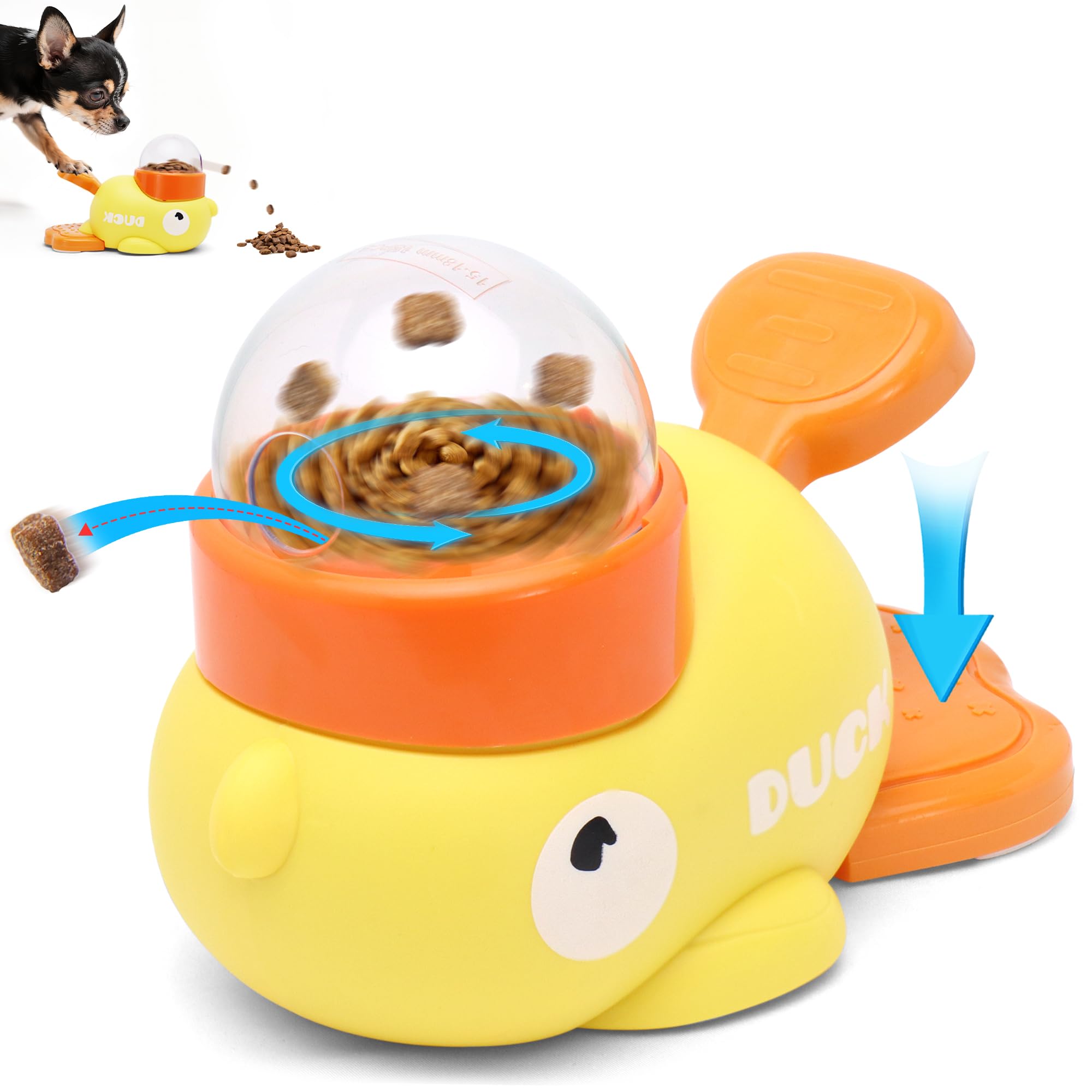 

COSOWO 2025 Automatic Pet Feeding Toy for Dogs and Cats, Cute Duck Design, Includes 3 Lids, Prevents Fast Eating, Plays Alone, Easy to Clean,
