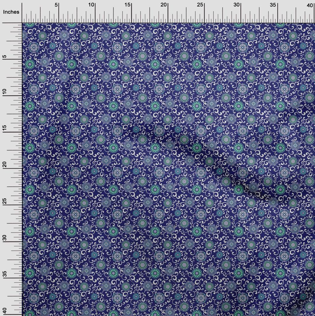 oneOone Cotton Flex Blue Fabric Asian Suzani  Fabric For Sewing Printed Craft Fabric By The Yard 40 Inch