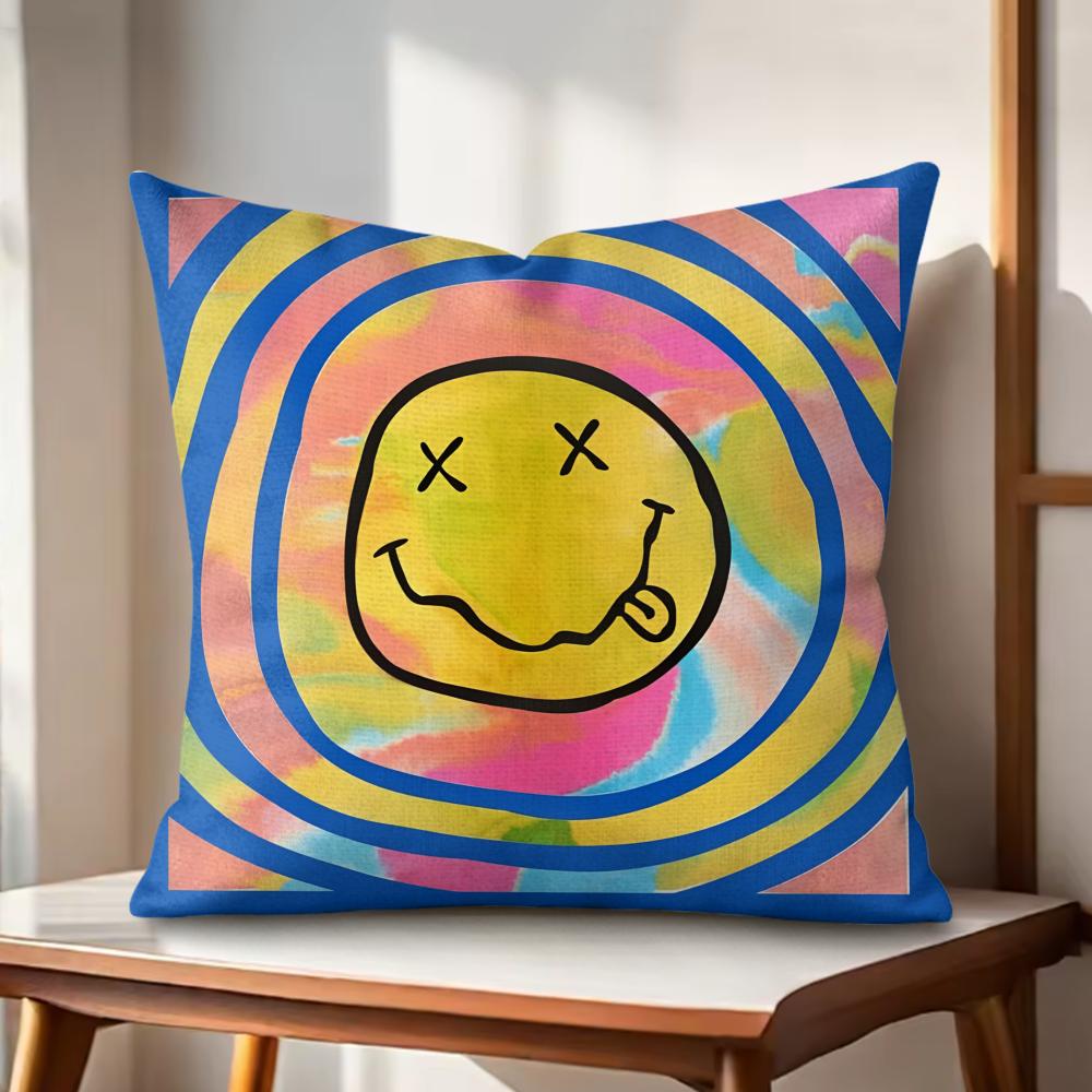 Cool Band NNirvana Cushion Cover Natural Linen Organic Fabric DoubleSided Printing Couch Pillow Covers Home Decor