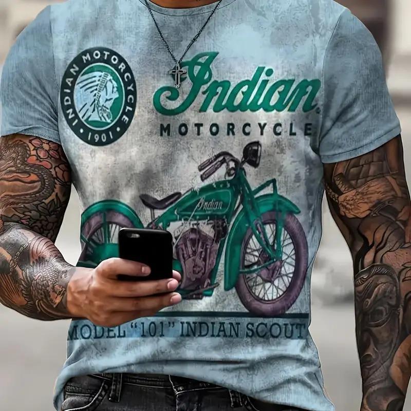 Camiseta De Manga Curta Masculina Slim Fit Gola, Impressão 3D, Legal, Motocicleta De Rua Amazon, Moda Y2K, Verão, Novo, 2025